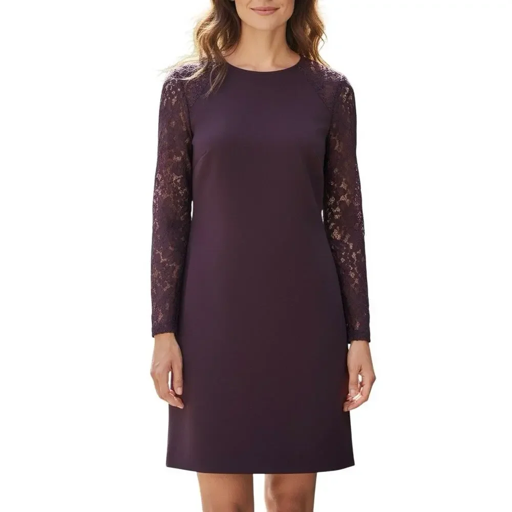 Tommy Hilfiger Burgundy Lace Long Sleeve Dress Size 14 - Picture 2 of 11